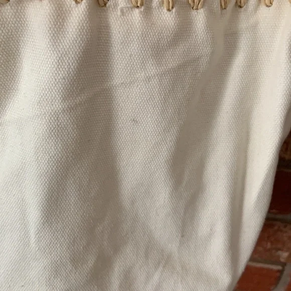 Neutral Straw Canvas Summer Bucket Beach Tote Bag - Picture 6 of 8